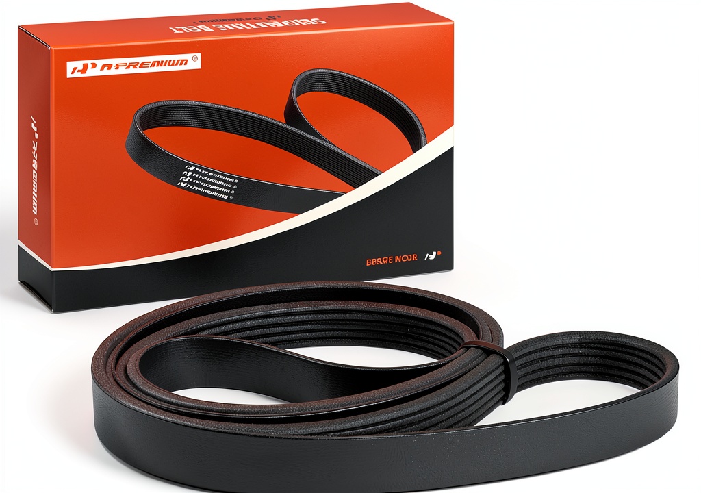 Installing Nissan Serpentine Belt A-Premium EPDM Rubber on a wooden garage bench