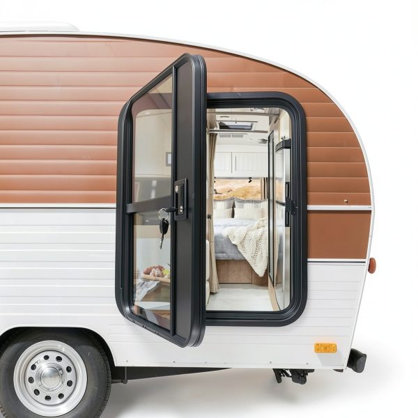 Bokknppo Aluminum RV Teardrop Trailer Door Black Modern Design with-2