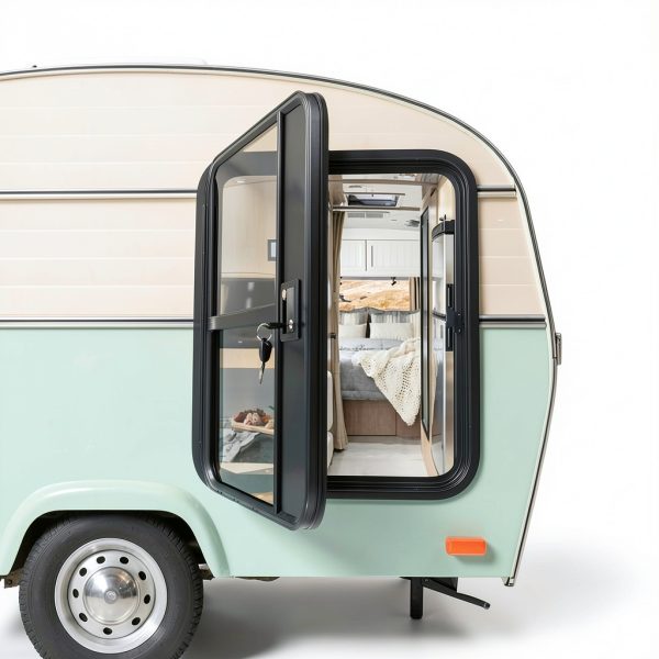 Bokknppo Aluminum RV Teardrop Trailer Door Black Modern Design with-3