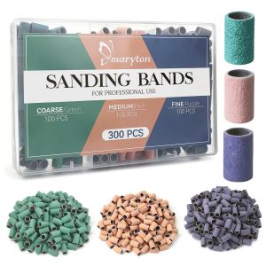 Maryton 300 Pcs Sanding Bands for Nail Drill, Coarse/Medium/Fine Nail Sanding Band Bulk for Professional Salons Manicures and Pedicures-0